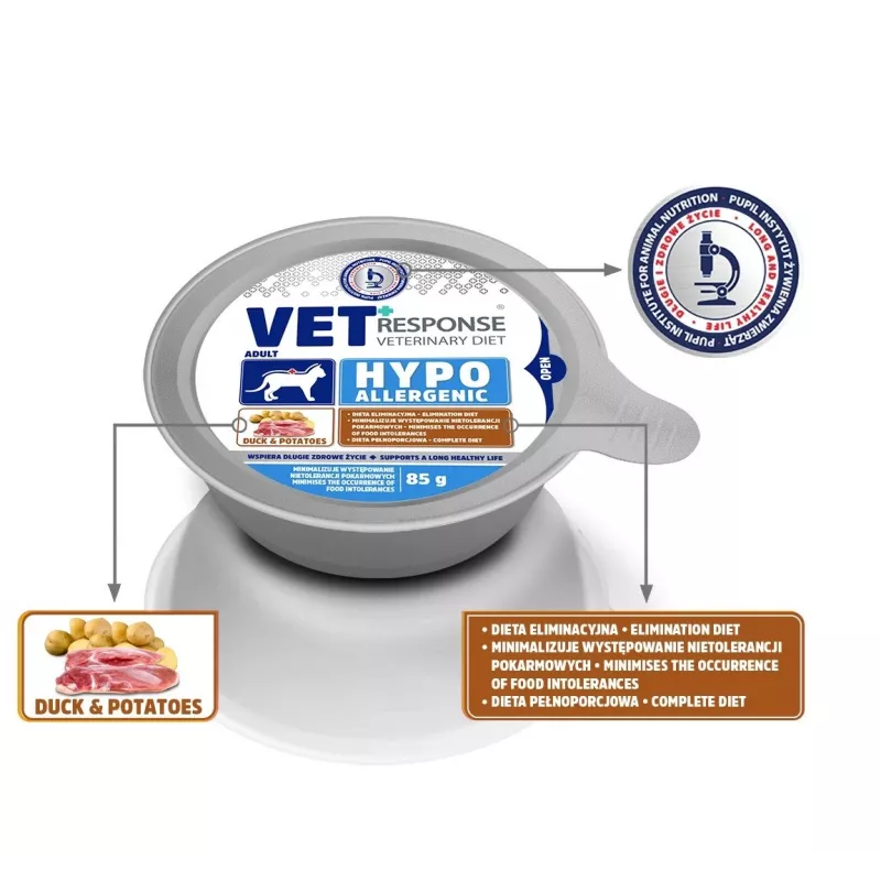 VET RESPONSE hipoalerģiska pīles mitrā kaķu barība - 85g