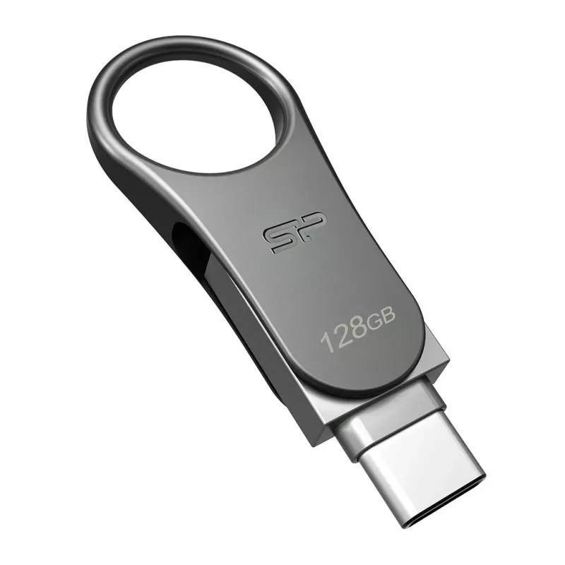 USB zibatmiņa Silicon Power C80 128GB USB 3.2 Gen 1 (Type-A / Type-C) titāna krāsā