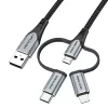 Vention USB 2.0 A vīr. uz 3-in-1 Micro-B&USB-C&Lightning vīr. kabelis 1M pelēks alumīnija sakausējuma tips