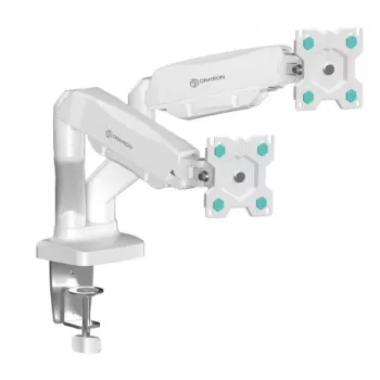 ONKRON G160-W pagriežams un noliecams galda stiprinājums diviem 13-32 collu monitoriem, līdz 8 kg, balts