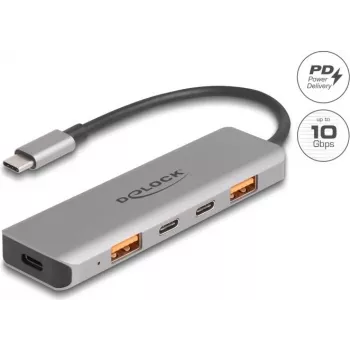 DeLOCK 64302 klēpjdatora dokstacija ar vadu USB 3.2 Gen 2 Type-C, pelēka, 95 W