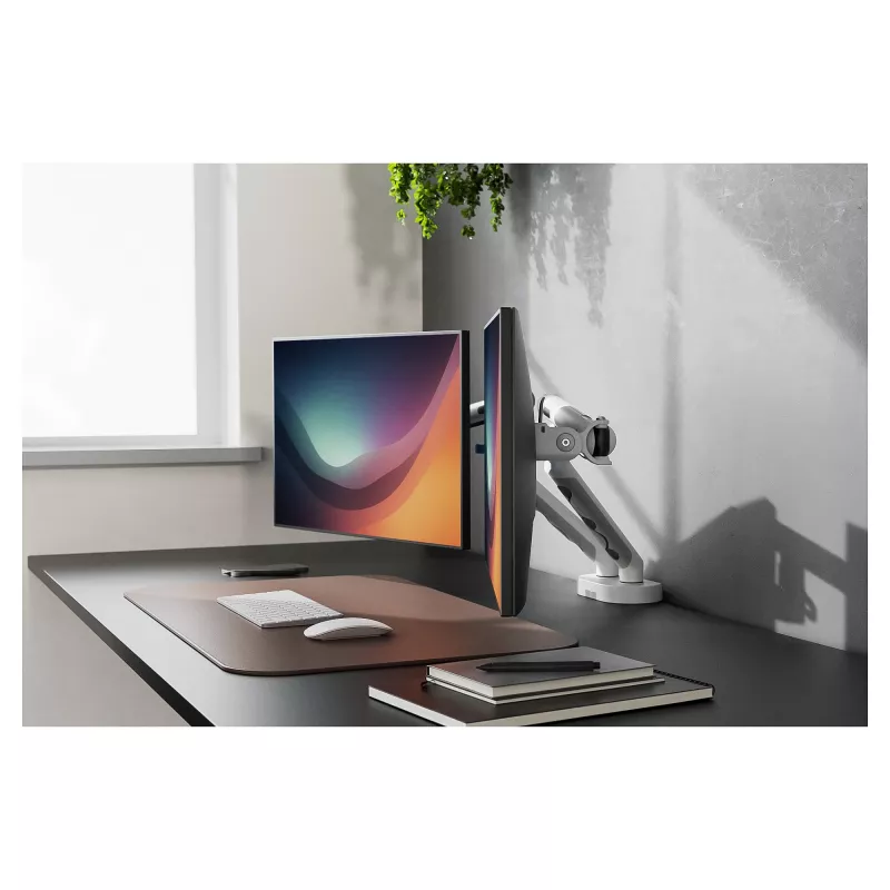 Monitoru statīvs DIGITUS Dual konstrukcija 2×35 collu ekrāniem, skava, 2×10 kg, VESA 75–100, slīpums -45–90°