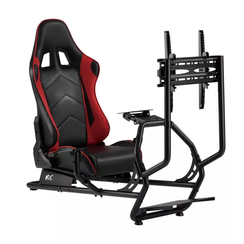 NanoRS RS160 spēļu krēsls, sacīkšu simulatora statīvs 3-in-1, PC, konsolēm, spēlētājiem, sintētiskās ādas pārklājums, stūres statīvs, TV kronšteins līdz 50 inch, maks. VESA 400x400