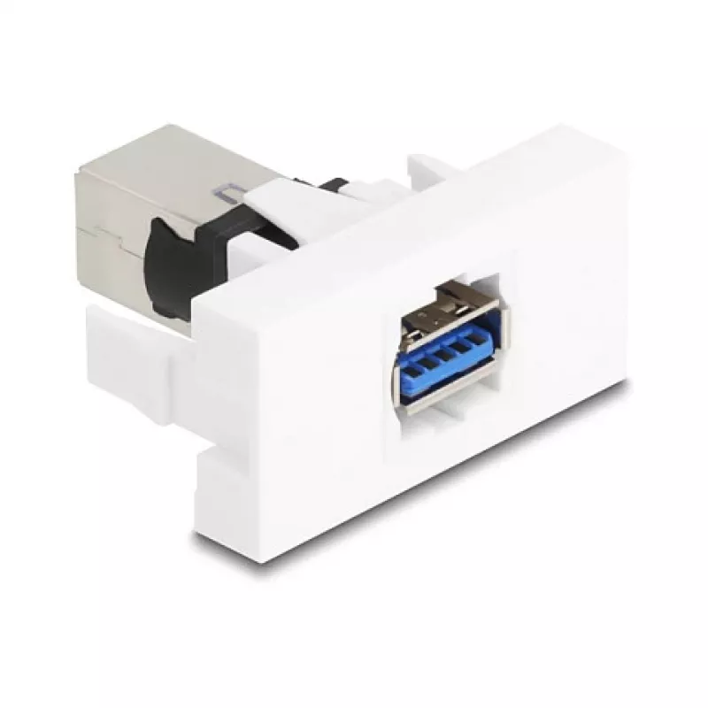 Keystone modulis DELOCK 90910 — plakans USB A savienotājs, balts, 45×22.5×42.6 mm