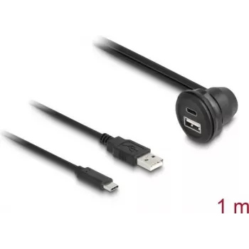 DeLOCK USB 2.0 kabelis USB Type-A vīr. un USB Type-C vīr. uz USB Type-A siev. 90° leņķveida un USB Type-C siev. 90° leņķveida 1 m melns