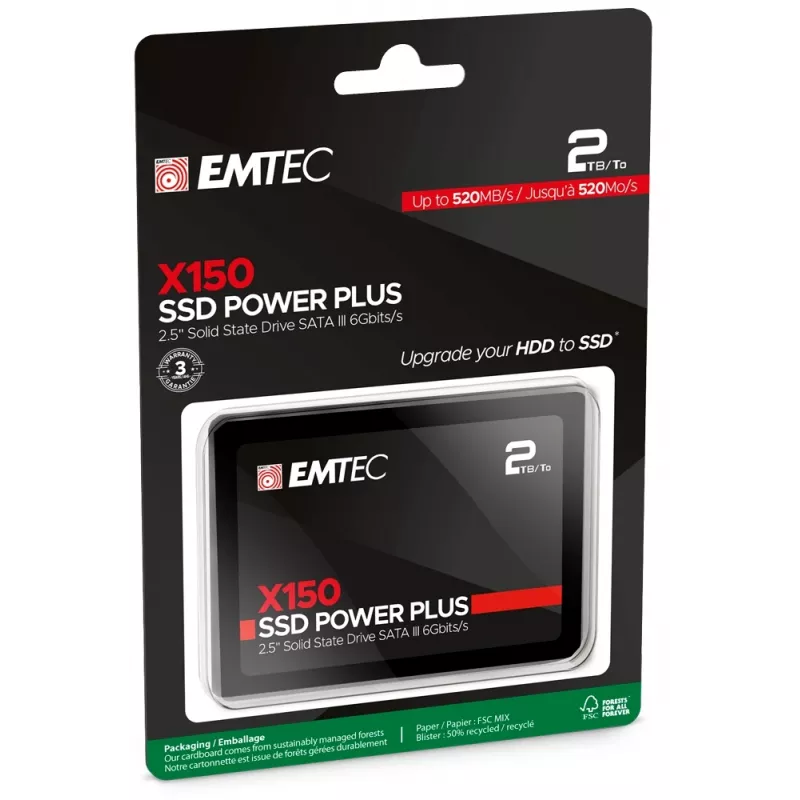 Emtec X150 Power Plus - SSD - 2 TB - iekšējs - 2.5 (6.4 cm) - SATA 6Gb/s (ECSSD2TX150)