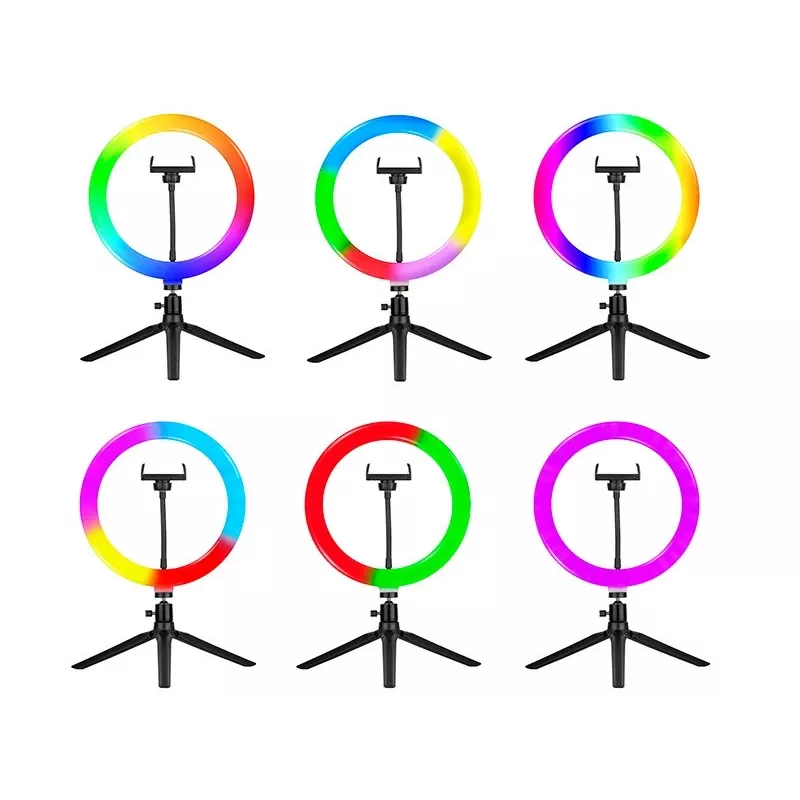 Gredzena lampa RGB 26cm ar statīvu
