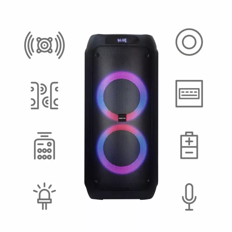Portatīvs skaļrunis MANTA ATTIS SPK0802 120W, Bluetooth, vadu ieeja, uzlādējams, FM, LED gaismas