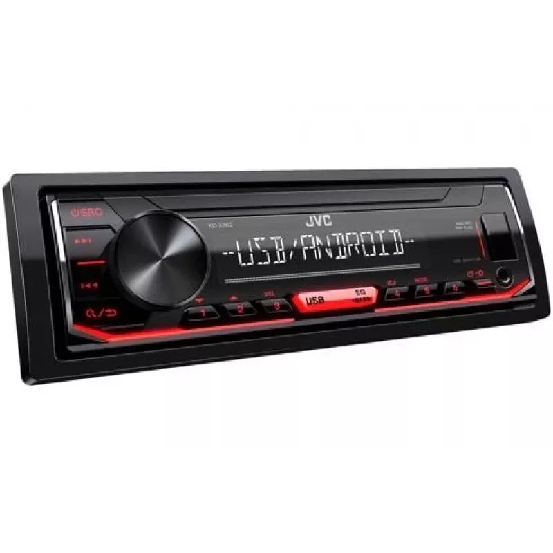 Automašīnas digitālais multivides uztvērējs JVC KD-X162 1 DIN, 200 W, 24 bitu DAC, FLAC/MP3/WAV/WMA, priekšējais USB Type-A, 3,5 mm, LCD 2 rindiņas, Melns