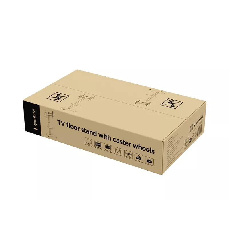 Gembird TVS-75S-02 televizora grīdas statīvs ar ritenīšiem, 37–75 inch, melns