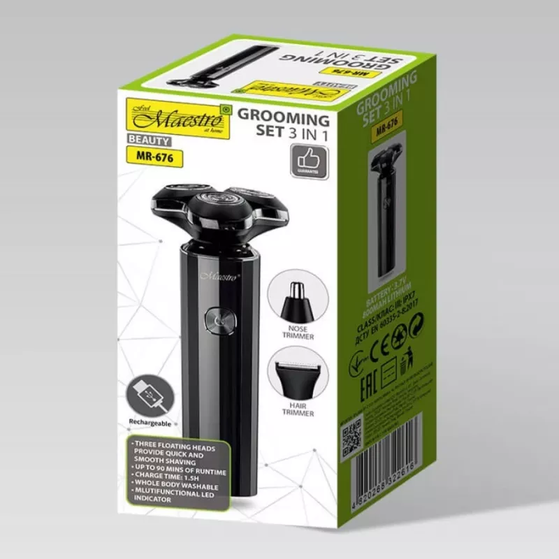 Skūšanās komplekts Maestro MR-676 3-in-1 ar USB uzlādi un kompaktu dizainu