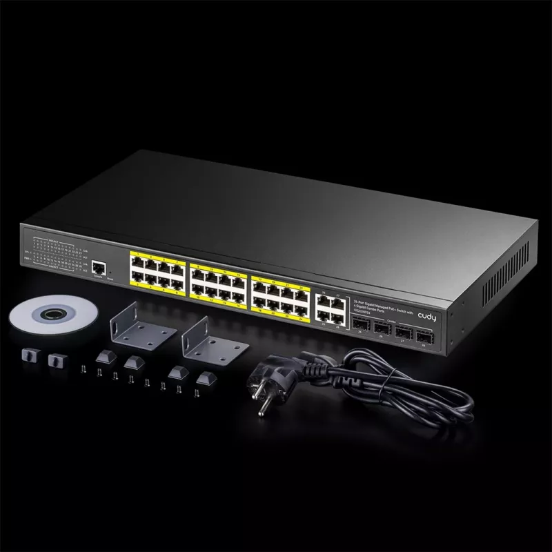 Pārvaldāms komutators Cudy GS2028PS4 L2 Gigabit Ethernet 24 porti PoE 1U melns
