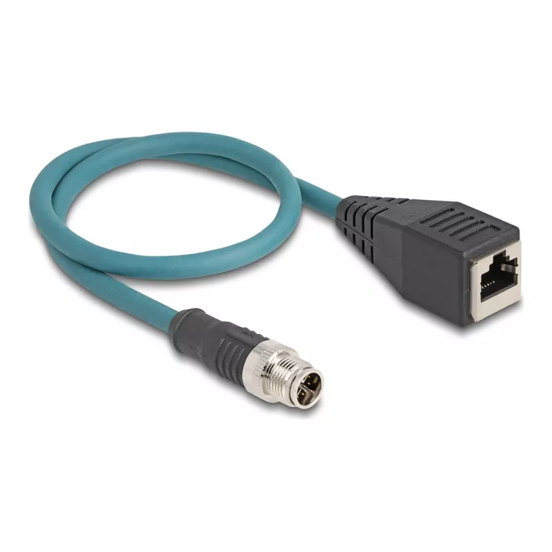 DeLOCK M12 adaptera kabelis X-kodēts 8 kontaktu vīrišķais uz RJ45 sievišķo 50 cm