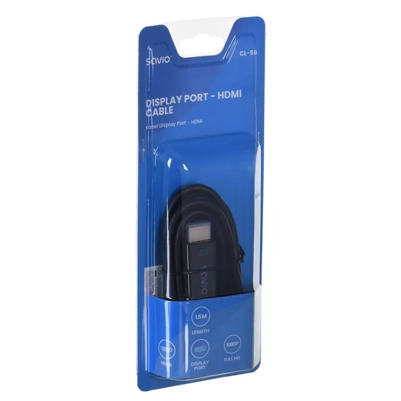 SAVIO video kabeļa adapteris DisplayPort uz HDMI Type A CL-56, 1,5 m, melns