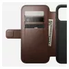 Nomad Modern Leather Folio mobilo tālruņu futrālis iPhone 17 Pro Max — brūna, āda, 6,3 collu ekrāns, 4 karšu kabatiņas