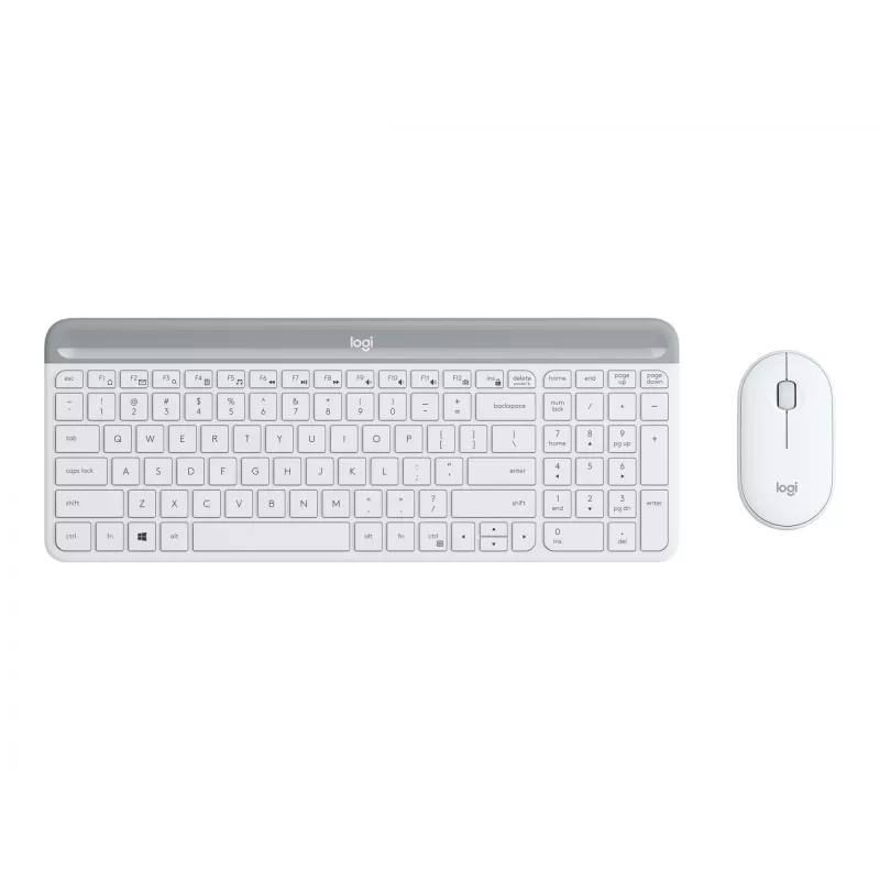 Logitech Slim Wireless Combo MK470 - Tastatūras un peles komplekts - Bezvadu - 2,4 GHz - Spāņu - Baltā krāsā (920-009199)