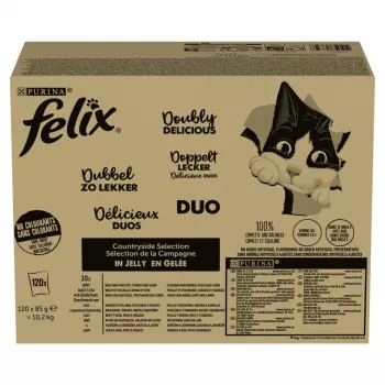 Mitrā kaķu barība Purina Nestlé Felix Fantastic Duo Mix Countryside 120 x 85 g paciņas, pieaugušiem kaķiem, 11,5% olbaltumvielu, 82% mitruma