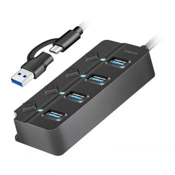 USB3.2 Gen1 HUB, 4xUSB-A ar ieslēgšanas/izslēgšanas slēdzi