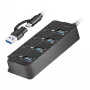 USB3.2 Gen1 HUB, 4xUSB-A ar ieslēgšanas/izslēgšanas slēdzi