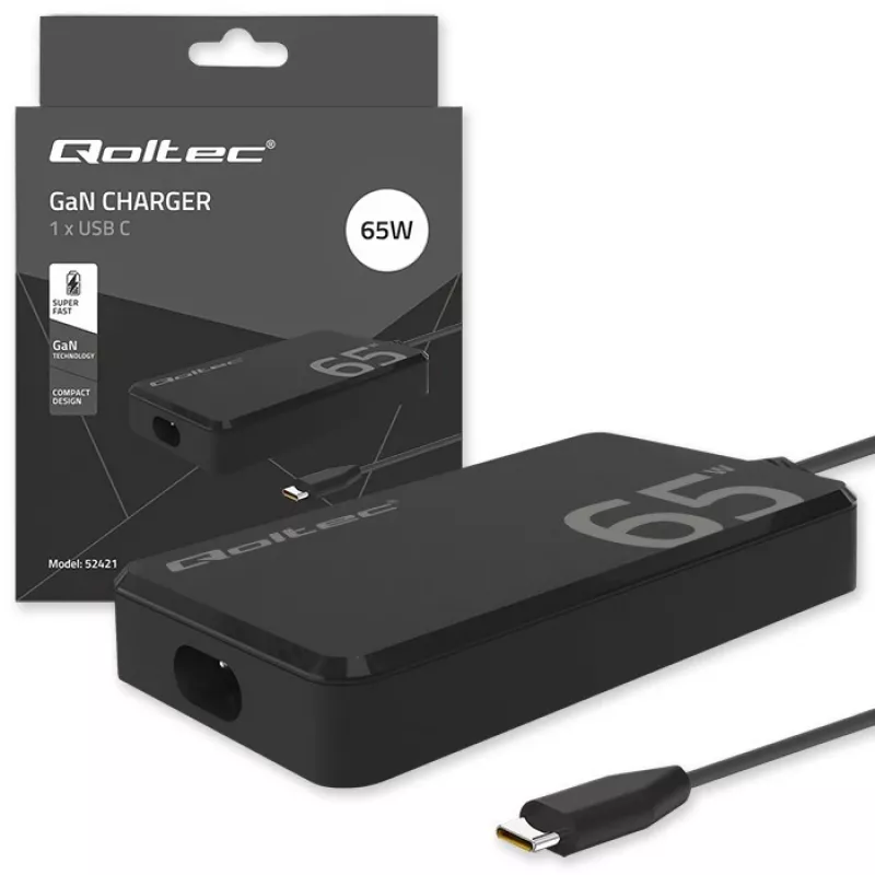 QOLTEC Charger 65W GaN Super Fast plāns PD 5-20V 3.25A USB-C