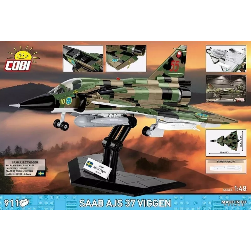 Konstruktora komplekts Cobi Blocks Saab AJS 3 Viggen 911 gab. modeļa komplekts, 911 gabali