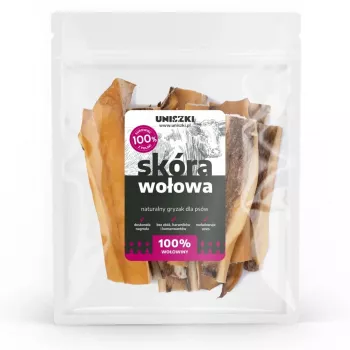 Suņu kārumi UNISZKI liellopa ādas 100 g — dabīgi liellopa ādas zobu kārumi, 100 g paciņā, olbaltumvielas 65%