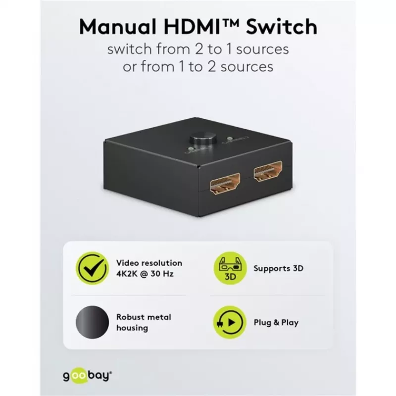 HDMI slēdzis Goobay 58485 1 Ieeja 1 Izeja 52mm x 49.5mm x 22.5mm