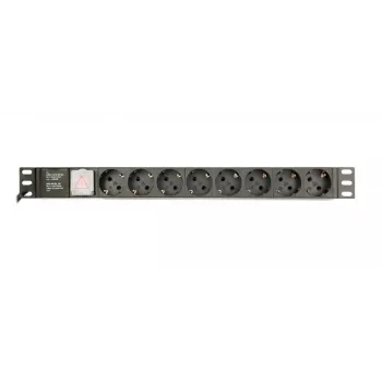 Strāvas sadales iekārta GEMBIRD EG-PDU-014-C14, 8 maiņstrāvas rozetes, C14 ieeja, 3 m kabelis, 1U, 3680 W, 10 A, alumīnijs, melna