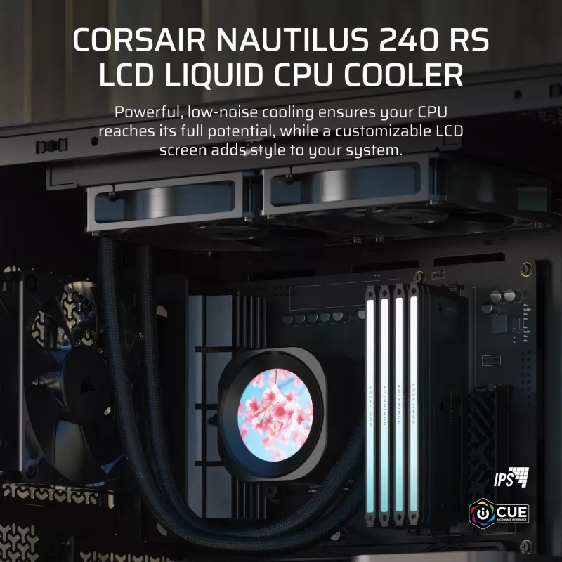 Daudzfunkcionāls šķidruma dzesētājs Corsair Nautilus 240 RS LCD 12 cm Melns
