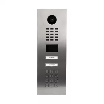 Video domofons DoorBird D2102KV — nerūsējošā tērauda āra iekārta, IP65, kustību sensors 10 m, IR LED, PoE (IEEE 802.3af), 10/100 Mbit/s, 131×383×49,6 mm