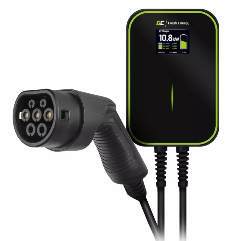 Elektromobiļa uzlādes stacija zaļa Cell EV14 22 kW melna alumīnija, pie sienas stiprināma