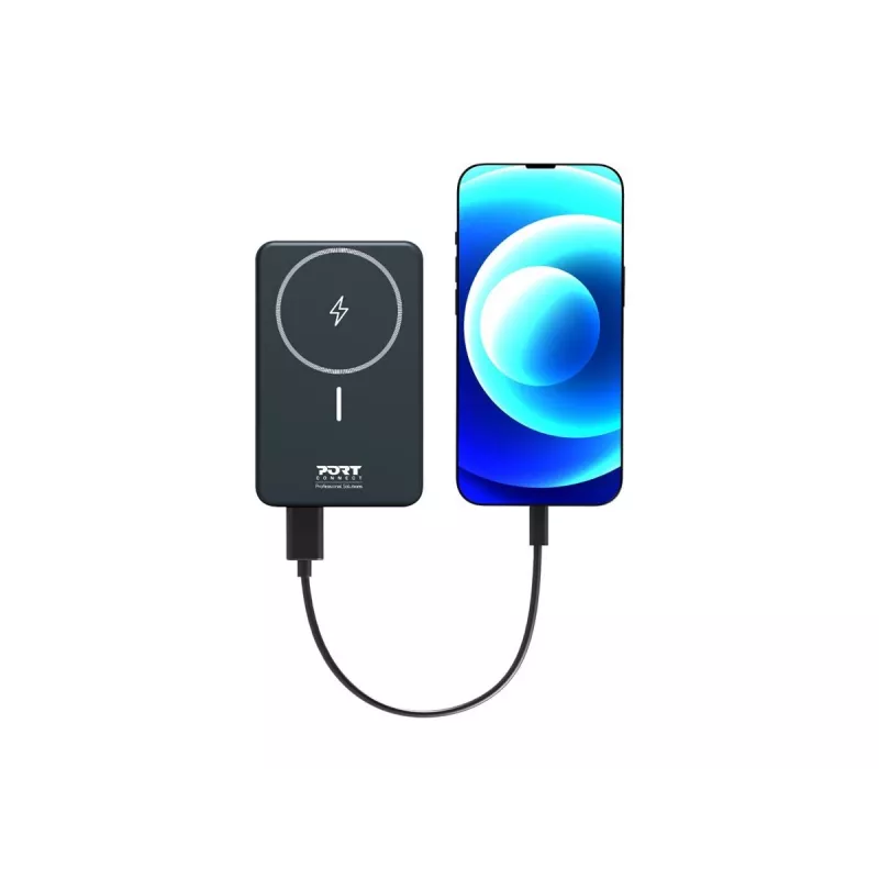 Port Designs 907005 10000 mAh bezvadu uzlādes ārējais akumulators, melns