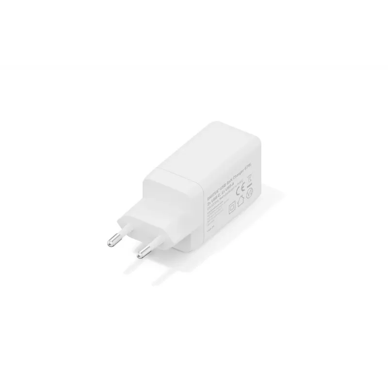 Wall charger DIGITUS DA-10303 67W GaN, 2× USB-C + 1× USB-A, 100–240V, balta
