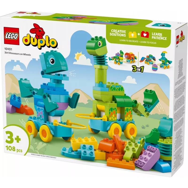 Konstruktors LEGO DUPLO 10451 Dinozauri uz riteņiem 3-in-1 komplekts, 108 gab., vecumam 3+, augstums 220 mm