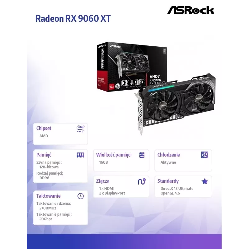 ASRock Radeon RX 9060 XT Challenger 16GB OC GDDR6 grafikas karte