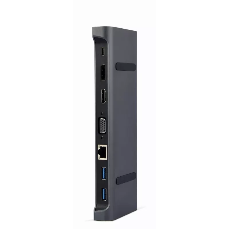 Klēpjdatora dokstacija Gembird A-CM-COMBO9-02 USB 3.2 Gen 1 Type-C, HDMI, VGA, 3×USB-A, Gigabit Ethernet, 87W PD, Pelēka