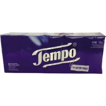 Tempo Classic 4-kārtu kabatas salvetes, baltas, 15 x 10 loksnes