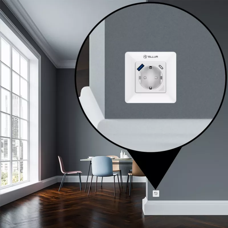 Viedais WiFi sienas kontaktligzdas spraudnis Tellur TLL331531 — 3600W 16A, Wi‑Fi tālvadība