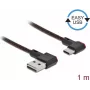USB 2.0 kabelis Type-A vīrišķais uz USB Type-C vīrišķais leņķveida pa kreisi/pa labi 1 m melns DeLOCK 85281