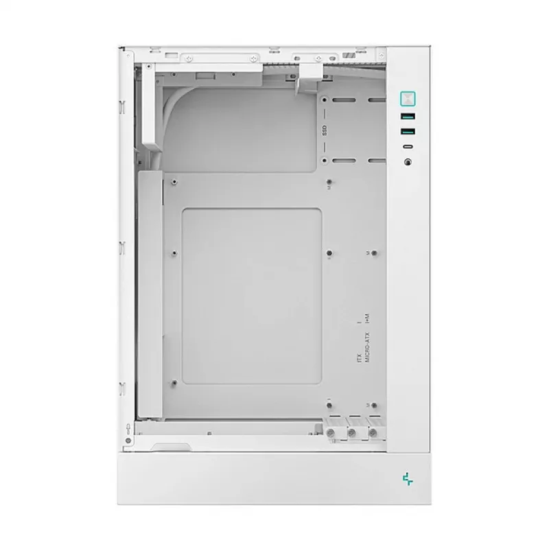 Datora korpuss DeepCool CH170 PLUS WH Midi Tower — balts, rūdīts stikls, atbalsta micro ATX/mini-ITX, GPU līdz 34,2 cm, CPU dzesētāja augstums 164 mm
