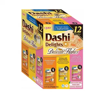 Mitrā kaķu barība INABA Dashi Delights Delicate flakes Chicken mix, 12 x 40 g, 86% mitrums, 12% olbaltumvielas, bez graudiem un lipekļa
