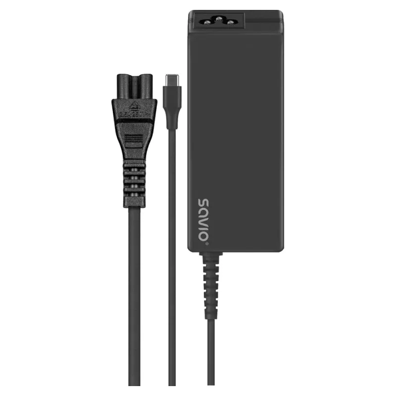 Iekštelpu maiņstrāvas lādētājs SAVIO ZA-01, 65 W USB‑C PD 3.0, 100–240 V ieeja, viena pieslēgvieta, melns