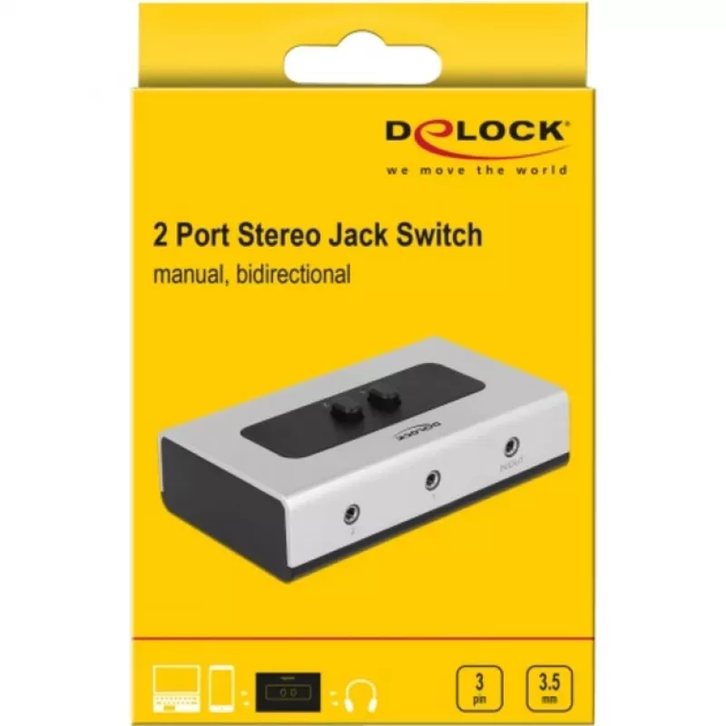 audio jack slēdzis 3,5 mm 2 pieslēgvietu manuāls divvirzienu, slēdzis pelēks/melns