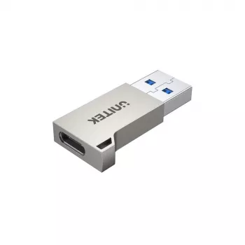 USB-A savienotāju adapteris Unitek A1034NI, sudrabains, USB 2.0/3.2 Gen1, līdz 5 Gbit/s, cinka korpuss, 36×16,7×5,7 mm