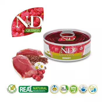 Mitrā kaķu barība Farmina N&D Quinoa Urinary Adult paciņa 80 g — Pīle, bez graudiem, urīnceļu veselībai