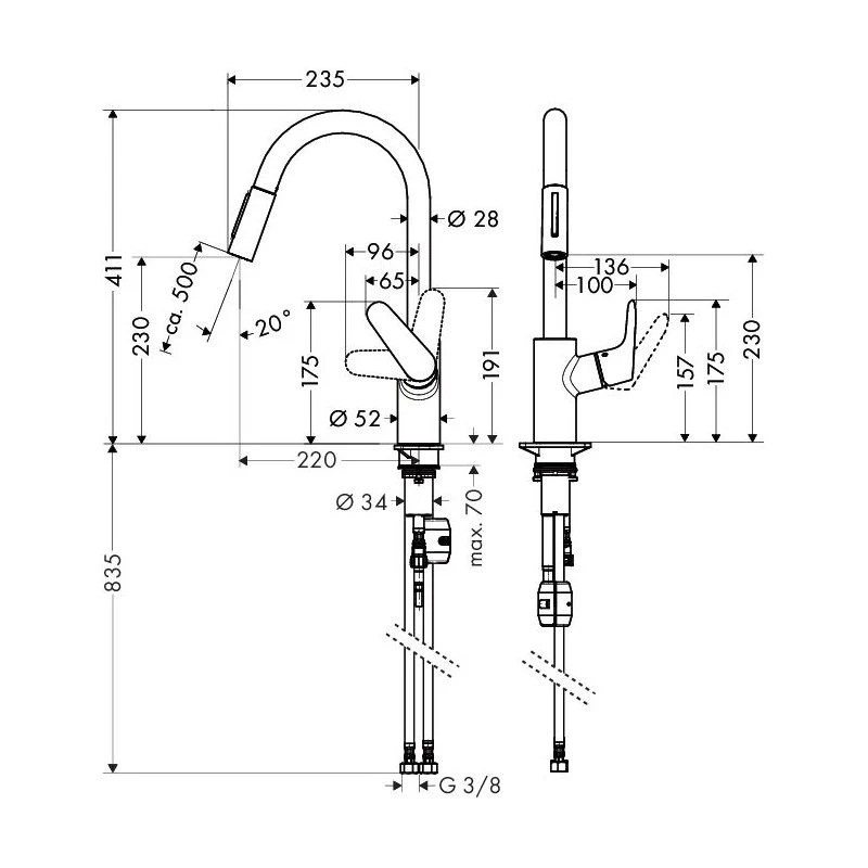 Hansgrohe Focus M41 vienas sviras virtuves jaucējkrāns 240, izvelkams dušas uzgalis, 2jet 31815000