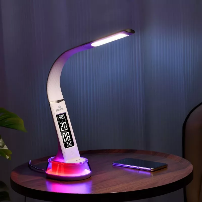 Galda lampa Hawk HW-LAMP05 balta LED regulējama — kompakta LED darba lampa ar regulējamu roku
