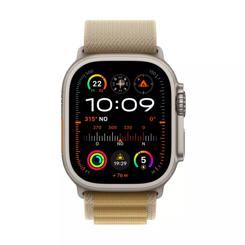 Apple Watch Ultra 2 GPS + Cellular 49 mm dabīgā titāna korpuss ar iedeguma Alpu joslu - Vidēja (MX4F3FD/A)