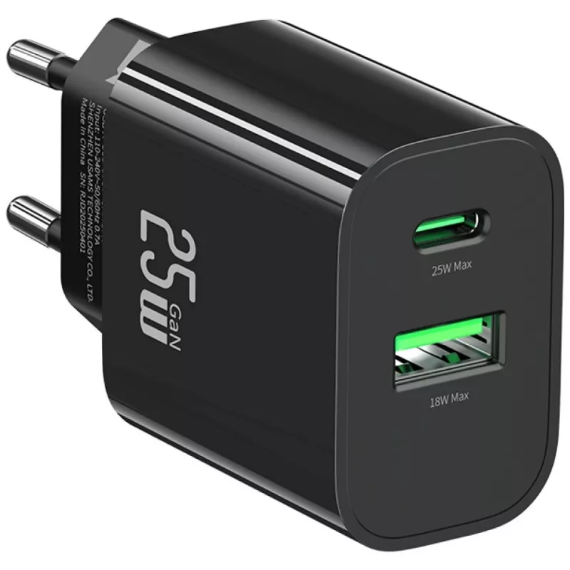 USB lādētājs usams USA001629 25W 1xUSB-C + 1xUSB-A ātra uzlāde