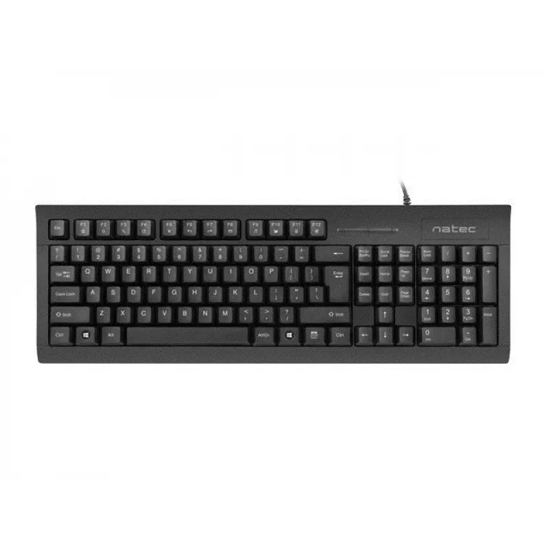 Vadu pilnizmēra tastatūra NATEC MORAY mājai/birojam USB QWERTY US International melna, 104 taustiņi, ciparu bloks